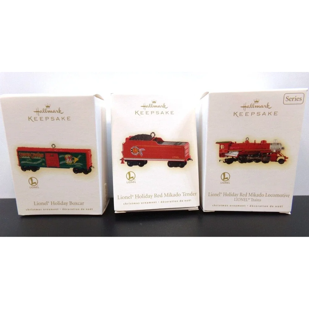 Hallmark Ornament 2009 Lionel Holiday Red Mikado Locomotive Tender & Boxcar (3)
